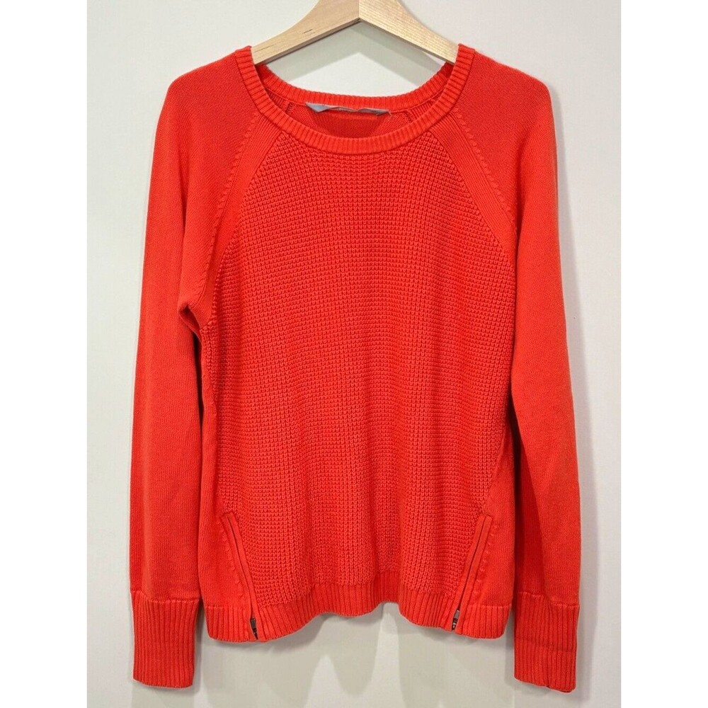 Athleta Orange Sweater Size XL Pullover Side Zip Chunky Waffle Knit Cozy Comfort